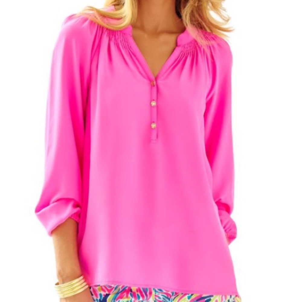 LILLY PULITZER Elsa Pink Silk Blouse
